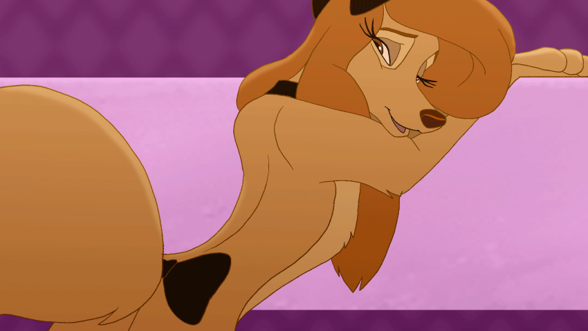 2022 2d_animation accessory animated bedroom_eyes brown_body brown_eyes brown_fur brown_hair brown_nose butt canid canine canis chest_tuft collar disney dixie_(fath) domestic_dog eyelashes female feral fluffy fluffy_tail fox_and_the_hound frame_by_frame fur furgonomics hair hair_accessory hair_bow hair_ribbon hi_res hunting_dog looking_at_viewer looking_back looking_back_at_viewer mammal narrowed_eyes paloma-paloma ribbons saluki seductive shaking_butt sighthound smile solo tail_accessory tail_bow tail_motion tail_ribbon tailwag tuft