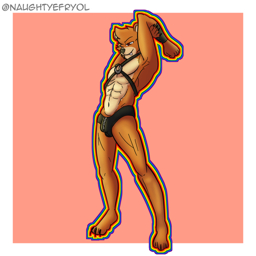 2021 absurd_res anthro bottomwear clothing digital_media_(artwork) efryol flag fur hi_res lgbt_history_month lgbt_pride male male/male mammal muscular muscular_male pride_color_flag pride_colors rainbow_flag rainbow_pride_colors rainbow_pride_flag rainbow_symbol simple_background smile solo topwear ursid