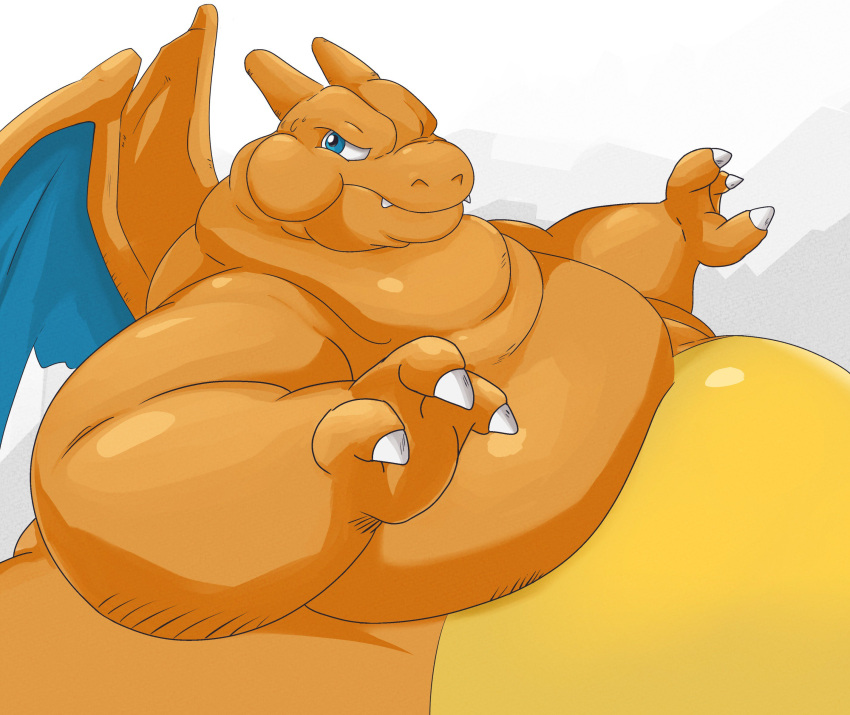 2018 ambiguous_gender belly big_belly charizard claws dragon feral hamonica029 hi_res membrane_(anatomy) membranous_wings morbidly_obese morbidly_obese_ambiguous morbidly_obese_feral nintendo obese obese_ambiguous obese_feral overweight overweight_ambiguous overweight_feral pok&eacute;mon pok&eacute;mon_(species) simple_background solo video_games wings