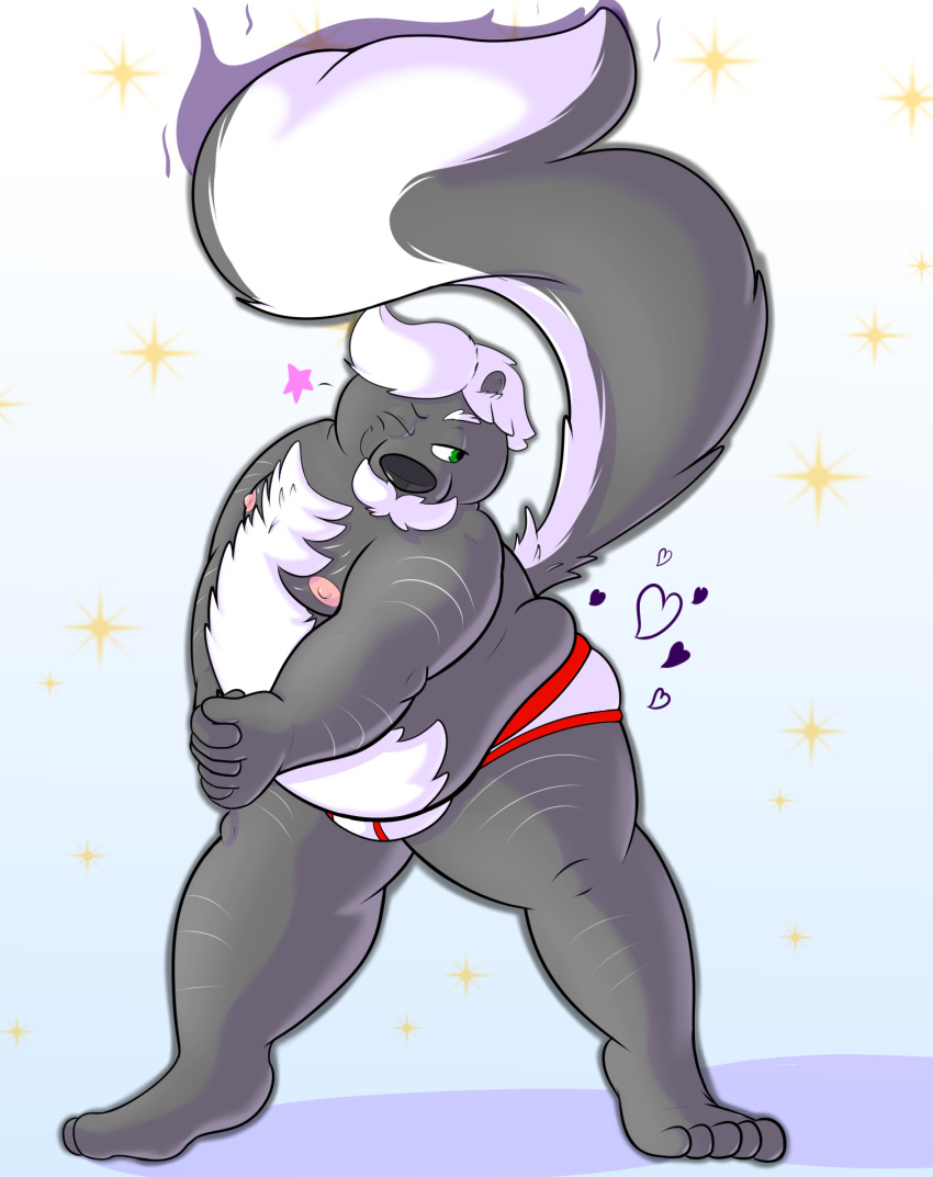 anthro clothing father hi_res inflatingskunk male mammal mature_male mephitid overweight parent skunk solo underwear