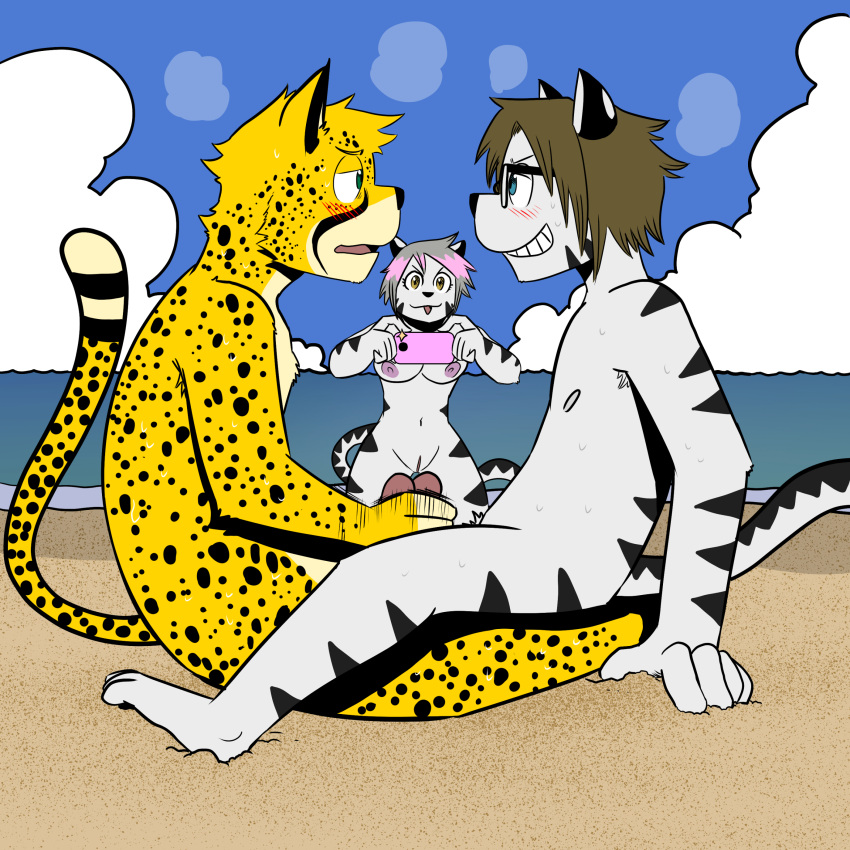 1:1 absurd_res cheetah felid feline female frottage hi_res male male/male mammal nude nude_beach pantherine recording sex social_nudity t0l0k tiger voyeur