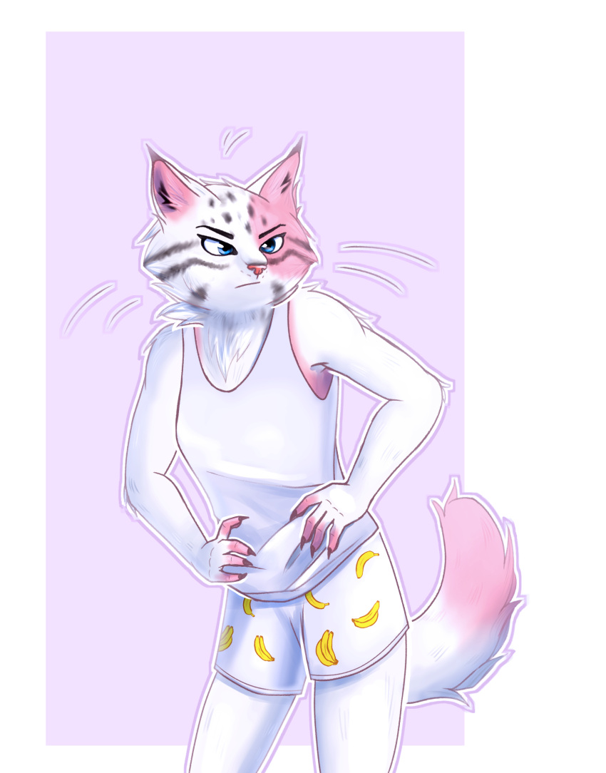 anthro bottomwear clothing domestic_cat felid feline felis female hi_res hybrid kitsune2000 mammal pallas's_cat shorts solo underwear young