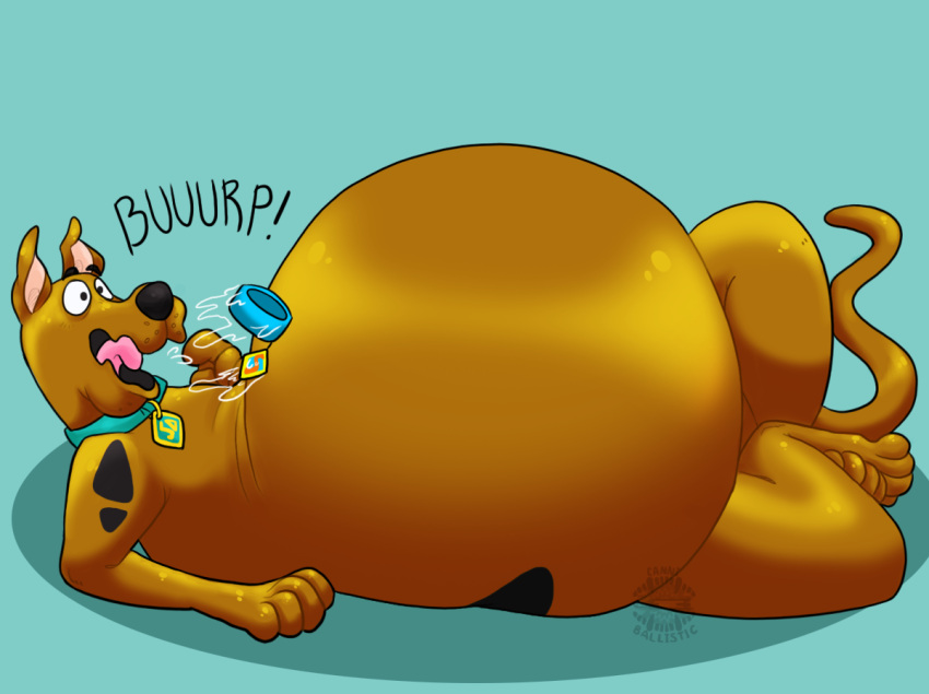 abdominal_bulge belly big_belly bodily_fluids burping burping_up_objects canid canine canis canniballistic collar domestic_dog feral great_dane hanna-barbera lying male mammal mastiff molosser on_back open_mouth saliva same_size_vore scooby-doo scooby-doo_(series) tongue vore