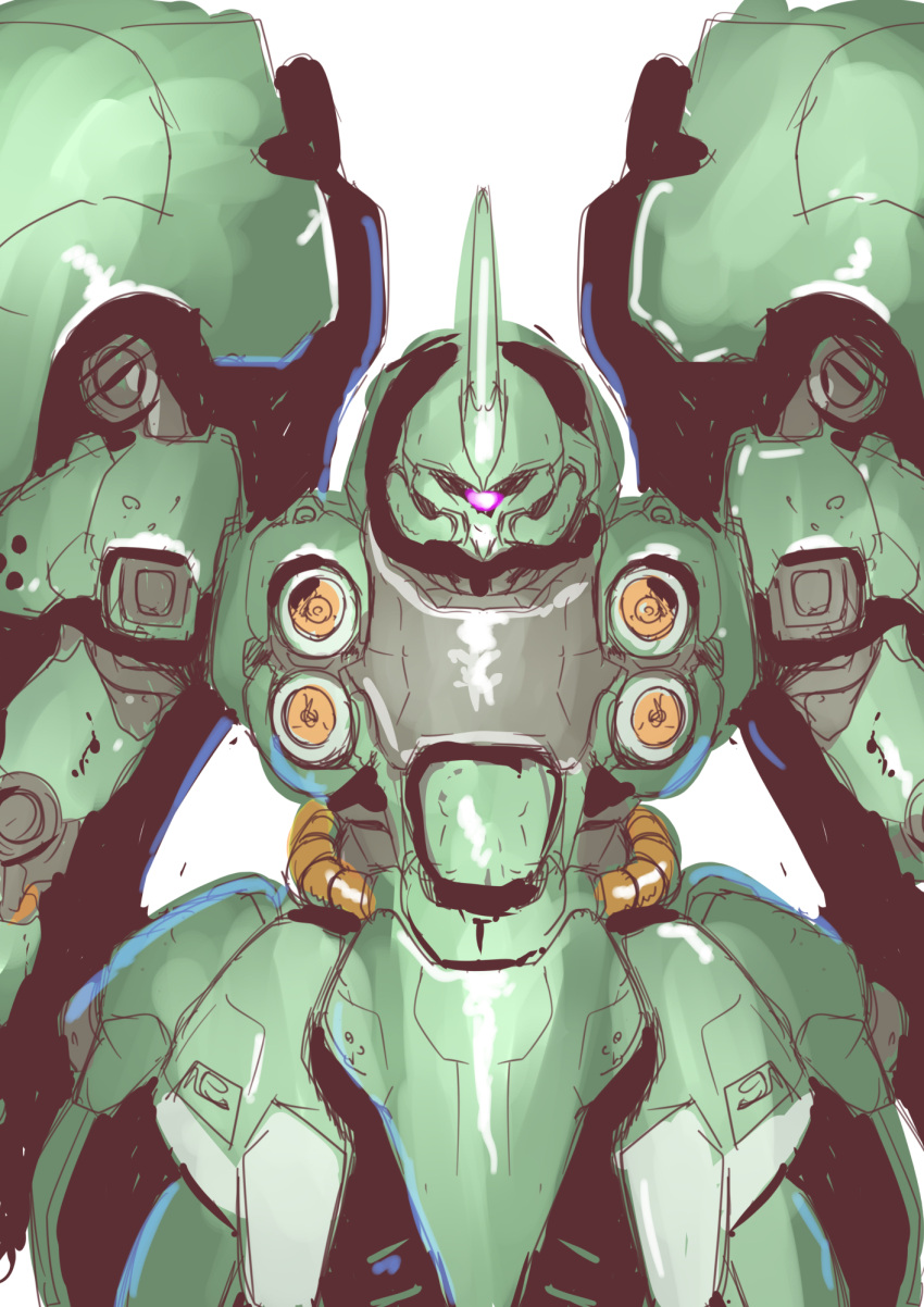 gatakk gundam gundam_unicorn highres horns kshatriya mecha mobile_suit no_humans one-eyed pink_eyes single_horn sketch solo upper_body white_background