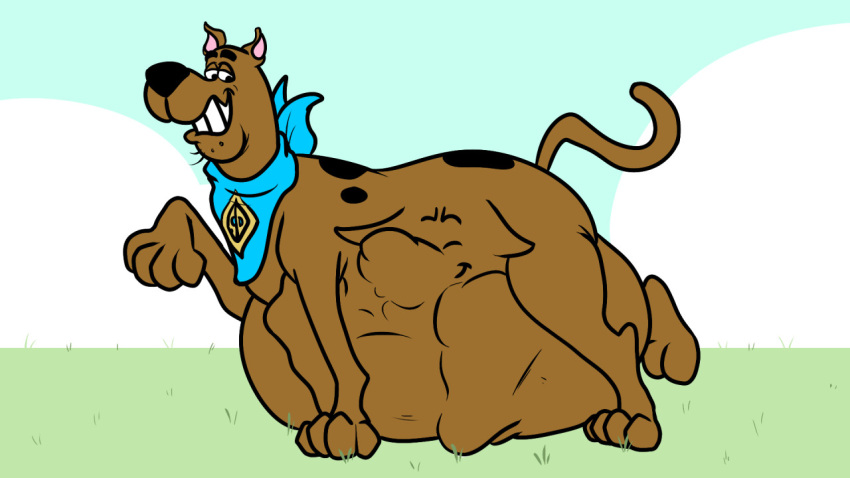 abdominal_bulge belly big_belly brown_body brown_fur canid canine canis domestic_dog everythingunderwraps feral fur great_dane hanna-barbera male mammal mastiff molosser quadruped same_size_vore scarf scooby-doo scooby-doo_(series) smile vore