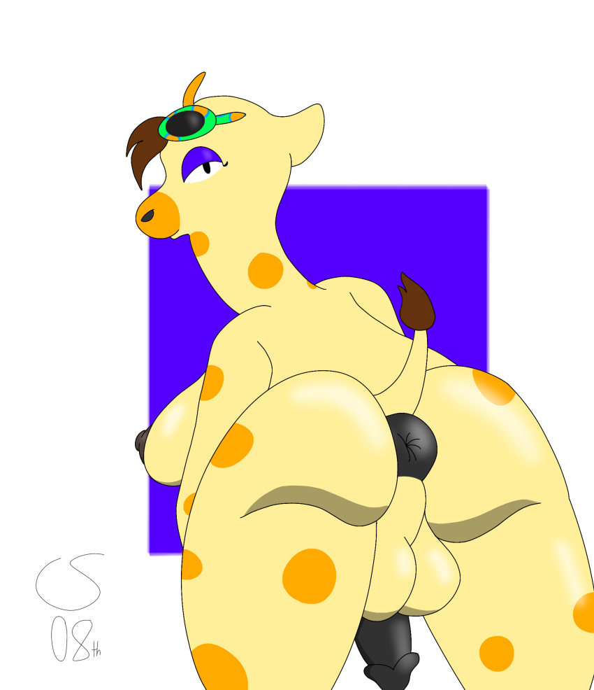 animal_crossing anthro anus balls black_eyes black_nipples black_penis breasts brown_hair butt catscratch08th digital_drawing_(artwork) digital_media_(artwork) eyewear genitals giraffe giraffid gracie_(animal_crossing) hair head_turned herm hi_res intersex light lighting looking_at_viewer mammal nintendo nipples penis puffy_anus shaded simple_background solo solo_focus spots sunglasses video_games