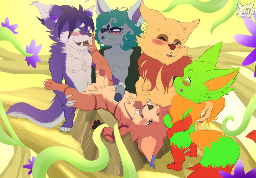3_toes 4_fingers 5toes anthro blue_eyes blue_hair blush breasts dark_body dark_skin erection eye_contact eyebrows feet fennephilim_fox fingers fur genitals green_eyes group gynomorph hair hand_on_penis hi_res humanoid intersex laurence_sevastoff_laurent league_of_legends licking looking_at_another lying male male/male male_penetrated male_penetrating mane markings oral orange_body orange_eyes orange_fur orange_mane penetration penile penis penis_lick pink_eyes purple_body purple_fur purple_hair red_eyes red_mane red_markings riot_games sex tan_body tan_fur teemo_(lol) toes tongue tongue_out vereynne vex_(lol) video_games vines yordle
