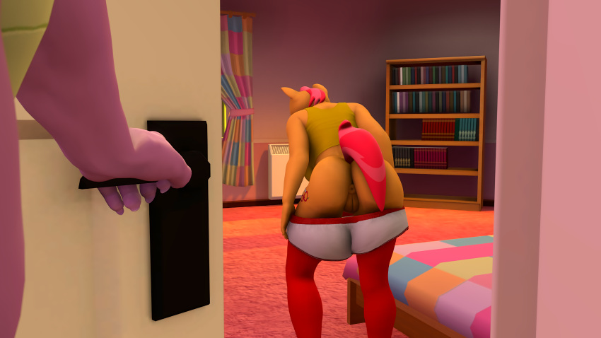 16:9 3d_(artwork) absurd_res animal_anus_on_anthro animal_genitalia animal_pussy anthro anus babs_seed_(mlp) bed bed_sheet bedding bedroom book bookshelf bottomless bottomless_anthro bottomless_female bottomwear bottomwear_down bottomwear_pull butt chubby_anthro chubby_female claws close-up clothed clothing clothing_pull comic crop_top digital_media_(artwork) door door_open door_opening dragon duo earth_pony equid equine feet female footwear friendship_is_magic furniture genitals gym_bottomwear gym_clothing gym_shorts hand_on_clothing hasbro head_out_of_frame headless hi_res horse inside legwear looking_at_another looking_back male mammal muscular muscular_anthro muscular_male my_little_pony no_underwear nude olkategrin part_of_a_set part_of_comic plantigrade pony pose presenting pull_down pussy raised_tail rear_view shirt shorts slightly_chubby socks source_filmmaker spike_(mlp) spread_legs spreading standing stockings teenager thigh_highs topwear undressing undressing_self widescreen young