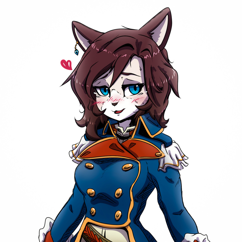 anthro askknight blush clothed clothing digital_media_(artwork) domestic_cat edelian felid feline felis female fur hair hi_res kemono looking_at_viewer mammal ni_no_kuni:_cross_worlds ni_no_kuni_(series) simple_background smile solo video_games white_background