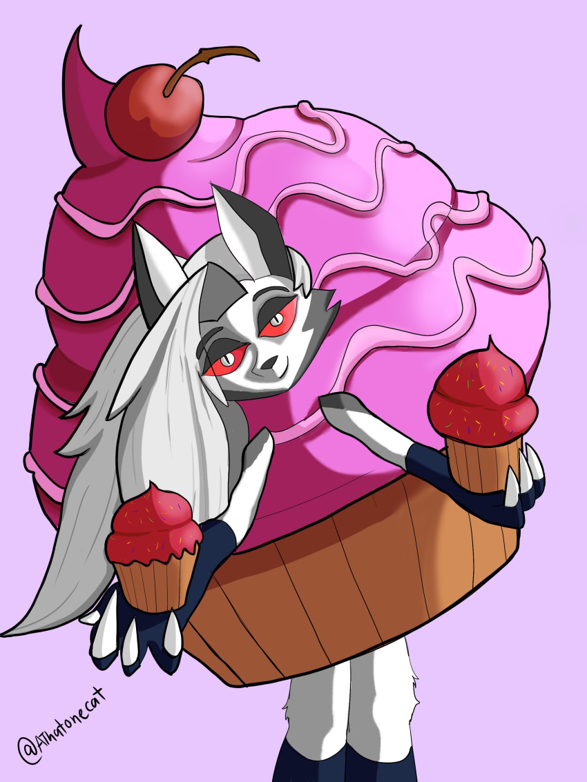 absurd_res anthro boss canid canid_demon clothing costume cupcake cupcake_costume demon female food food_costume hellhound helluva helluva_boss hi_res kigtoons loona loona_(helluva_boss) mammal solo