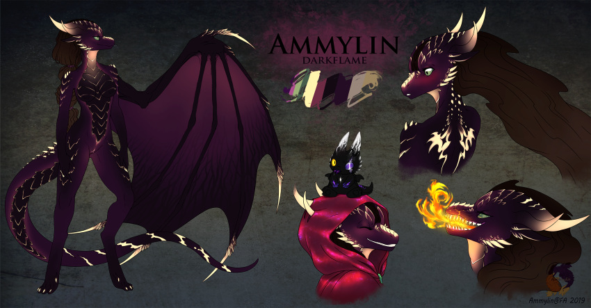 2019 4_horns 5_fingers 5_toes accessory ammylin ammylin_(2018) anthro arm_spikes back_spikes belly_scales black_body black_scales blush breasts breath_powers brown_hair cape cheek_spikes claws clothed clothing dragon elemental_manipulation english_text eyes_closed facial_spikes featureless_breasts feet female finger_claws fingers fire fire_breathing fire_manipulation genitals green_eyes hair hair_accessory hair_tie hand_on_leg hand_on_thigh hi_res hood horn looking_at_viewer markings membrane_(anatomy) membranous_wings model_sheet multi_horn naxther nude open_mouth plushie pupils purple_body purple_scales pussy ridged_horn scales scalie shoulder_spikes slit_pupils smile solo spikes spikes_(anatomy) spread_wings standing teeth text toe_claws toes white_body white_claws white_horn white_markings white_scales white_spikes wing_claws wings