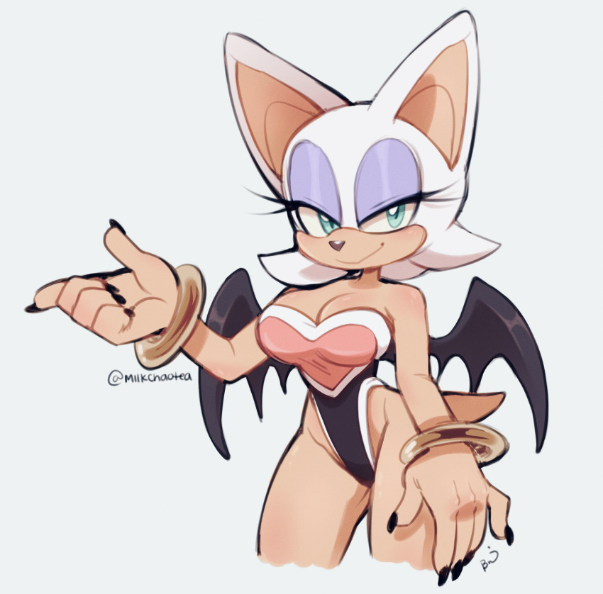 anthro bamgle big_breasts breasts chiropteran cleavage clothed clothing female green_eyes hi_res looking_at_viewer mammal punkinbuu rouge_the_bat sega solo sonic_the_hedgehog_(series) wings