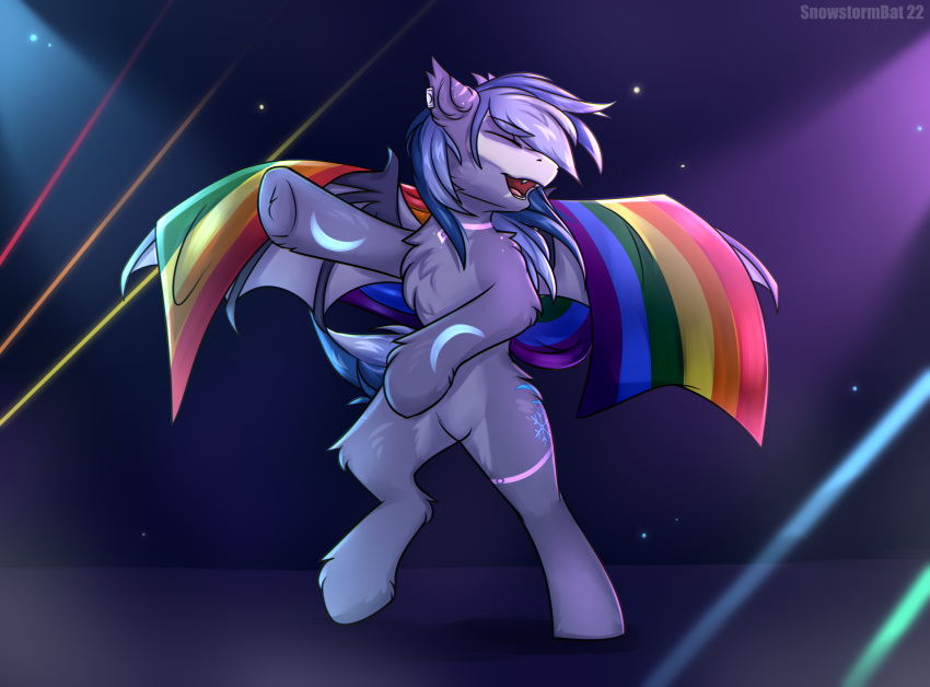 absurd_res bat_pony biped bodypaint dancing equid equine hasbro hi_res horse lgbt_pride male mammal midnight_snowstorm my_little_pony nightclub party pony pride_(disambiguation) pride_colors rave smile snowstormbat solo