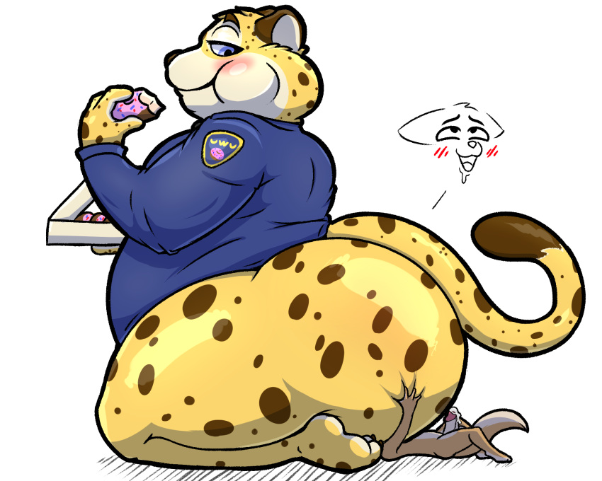 ahegao anal anthro belly benjamin_clawhauser big_butt big_penis blue_eyes blush blush_lines bodily_fluids bottomless bubble_butt butt butt_grab canid canine chappystick cheetah chubby_anthro chubby_male clothed clothed/nude clothing dessert disney doughnut duo eating eating_food erection felid feline fennec finnick food fox from_side fur genital_fluids genitals glistening glistening_body hand_on_butt hi_res huge_butt huge_hips huge_thighs looking_at_another looking_back looking_down looking_pleasured male male/male mammal multicolored_body multicolored_fur nude obese obese_anthro obese_male oral overweight overweight_anthro overweight_male penis police precum presenting presenting_hindquarters rimming sex shirt shirt_only size_play slim spots spotted_body thick_thighs topwear topwear_only two_tone_body two_tone_fur uwu wide_hips yellow_body zootopia