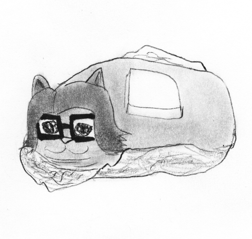 anthro black_hair burrito butter cat_nose dairy_products domestic_cat efradraws efrasona eyewear felid feline felis feral food glasses graphite_(artwork) hair hi_res long_hair male mammal marker_(artwork) meme pen_(artwork) pencil_(artwork) sad solo tinfoil tional_media_(artwork) traditional_media_(artwork)