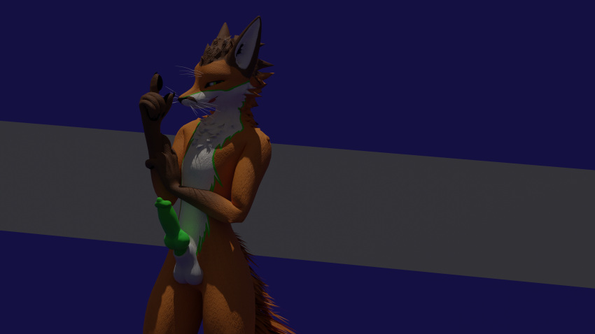 absurd_res animal_genitalia animal_penis anthro canid canine canine_penis erection fox genitals green_penis hi_res looking_at_viewer male mammal pahl pahl_(character) penis rexouium solo suggestive_posing