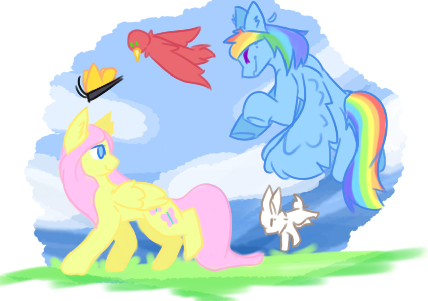 duo equid equine female feral fluttershy_(mlp) friendship_is_magic hasbro horse mammal my_little_pony no_shading pony rainbow_dash_(mlp)