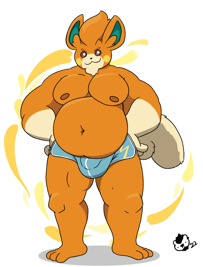 anthro baron_montesque belly bottomwear bulge cel_shading clothing digital_media_(artwork) fluffy fluffy_tail fur hands_on_hips hi_res hotpants male mammal moobs mouse multicolored_body murid murine musclegut muscular navel nintendo nipples orange_body orange_fur overweight pawmi petals pok&eacute;mon pok&eacute;mon_(species) pompadour rodent shaded shorts signature simple_background solo tail tan_body tan_fur two_tone_body video_games