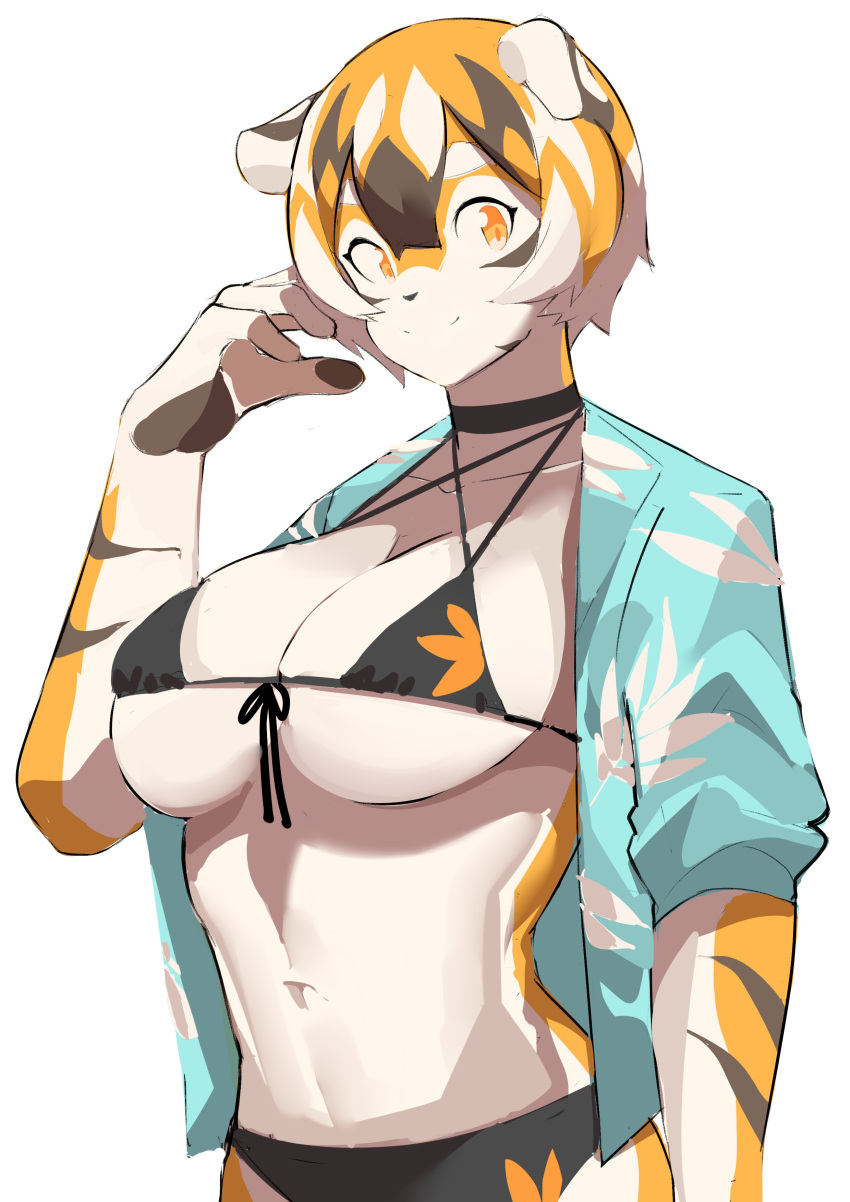 absurd_res anthro arknights big_breasts bikini bottomwear breasts cleavage clothed clothing digital_media_(artwork) felid female fingers fur hair hi_res hypergryph mammal multicolored_body multicolored_fur multicolored_hair mx99926 navel open_clothing open_shirt open_topwear orange_body orange_fur orange_hair pantherine pawpads shirt short_hair simple_background skimpy smile solo standing studio_montagne swimwear tiger tight_clothing topwear under_boob video_games waaifu_(arknights) white_background white_body white_fur white_hair yellow_eyes