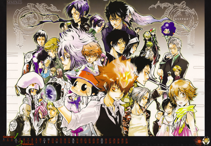 amano_akira belphegor_(reborn) bianchi byakuran calendar chrome_dokuro colonello dino futa ganma gokudera_hayato hibari_kyoya i-pin joshima_ken kakimoto_chikusa katekyo_hitman_reborn! kusakabe_tetsuya lal_milch lambo lussuria miura_haru rokudou_mukuro sasagawa_kyoko sasagawa_ryohei sawada_tsunayoshi shoichi spaner squallo xanxus yamamoto_takeshi