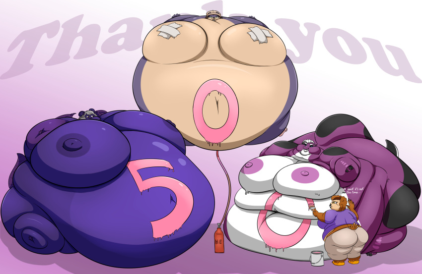 absurd_res anthro avian beak belly belly_expansion belly_inflation big_belly big_breasts bird blob_(disambiguation) blueberry_inflation breast_expansion breasts brush butt clothed clothing digital_media_(artwork) dragon english_text expansion female floating fur gag gagged grandpaced group hair helium_tank hi_res huge_breasts hybrid hyper hyper_belly inflation mammal miah_(slimescumbag) morbidly_obese morbidly_obese_anthro morbidly_obese_female mouse murid murine navel nipples nude obese obese_anthro obese_female overweight overweight_anthro overweight_female owl paint paintbrush painting_body phelia rodent scalie simple_background smile tail tape taped_nipples text thick_thighs ursid weight_gain wide_hips wings