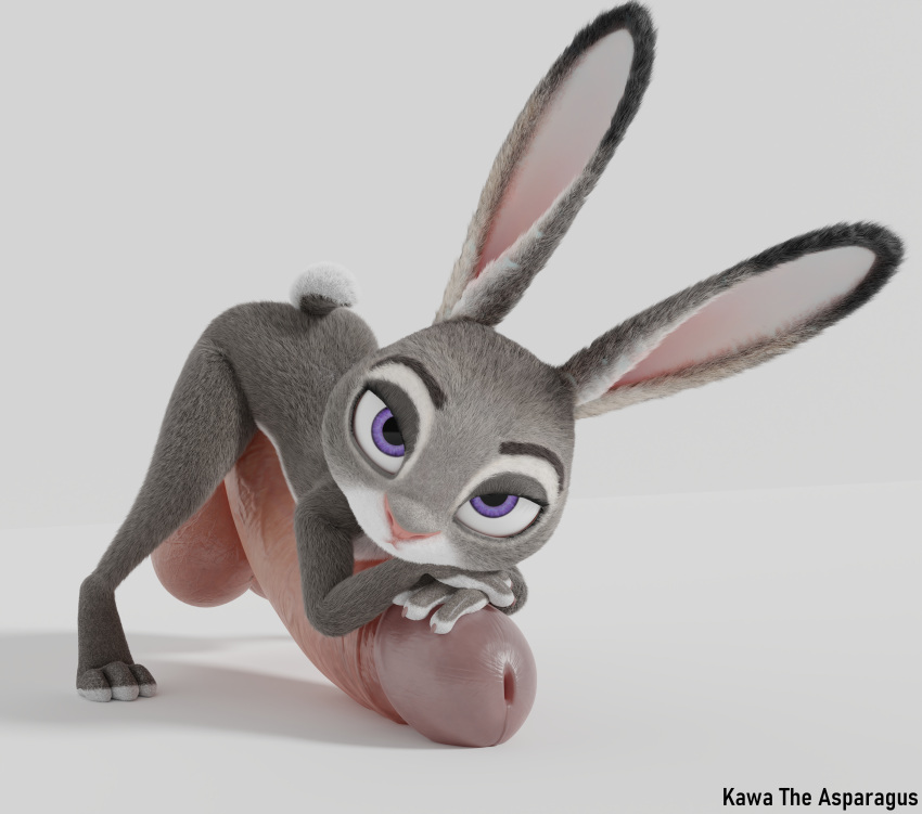 3d_(artwork) absurd_res anthro ass_up balls big_balls big_penis butt digital_media_(artwork) disney erection fur genitals grey_body grey_fur gynomorph hand_on_penis head_on_hand hi_res huge_balls huge_penis humanoid_genitalia humanoid_penis hyper hyper_genitalia hyper_penis intersex jack-o'_pose judy_hopps kawa_the_asparagus lagomorph laying_on_penis leporid looking_at_viewer lying mammal multicolored_body multicolored_fur nude on_front penis pose purple_eyes rabbit resting_on_arms simple_background small_but_hung solo two_tone_body two_tone_fur white_background white_body white_fur zootopia