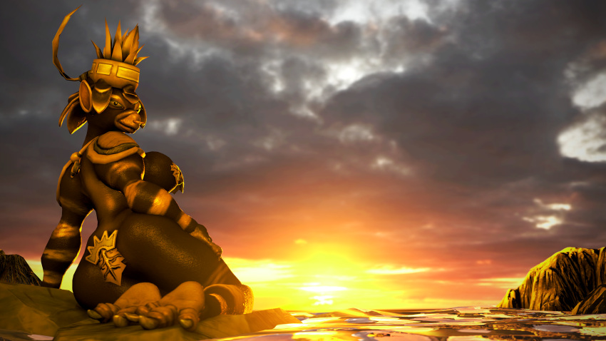 3d_(artwork) absurd_res anthro big_breasts breasts claws digital_media_(artwork) electronic_arts feet female half-closed_eyes hi_res humanoid hybrid looking_at_viewer maxis_(ea) mountain narrowed_eyes scenery sea soles solo source_filmmaker spore_(game) suggestive thick_thighs toe_claws video_games water