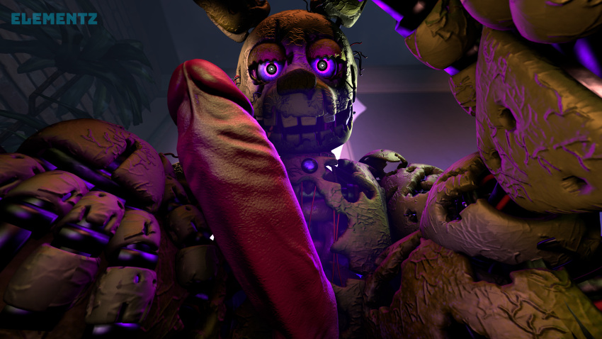 3d_(artwork) absurd_res animatronic building digital_media_(artwork) dominant dominant_male elementz808 erection first_person_view five_nights_at_freddy's five_nights_at_freddy's_3 genitals green_body hi_res house lagomorph leporid looking_at_viewer machine male mammal penis presenting presenting_penis purple_eyes rabbit red_penis robot scottgames solo source_filmmaker springtrap_(fnaf) submissive submissive_pov video_games