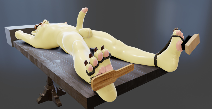 anthro canid canine canis cyberconnect2 domestic_dog feet foot_focus hi_res humanoid little_tail_bronx male mammal nude pawpads solo tail_concerto tickle_fetish tickle_torture tickling toe_restraints video_games waffle_ryebread xiel_milano(artist)