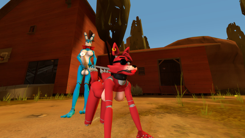 android bdsm big_penis bondage bound canid canine chain collar cuffs_(clothing) duo farm female five_nights_at_freddy's five_nights_at_freddy's_2 fox foxy_(fnaf) freekiller gag gagged genitals hand_on_penis hi_res intersex intersex/female lagomorph leporid machine mammal penis petplay rabbit robot roleplay scottgames toy_bonnie_(fnaf) video_games