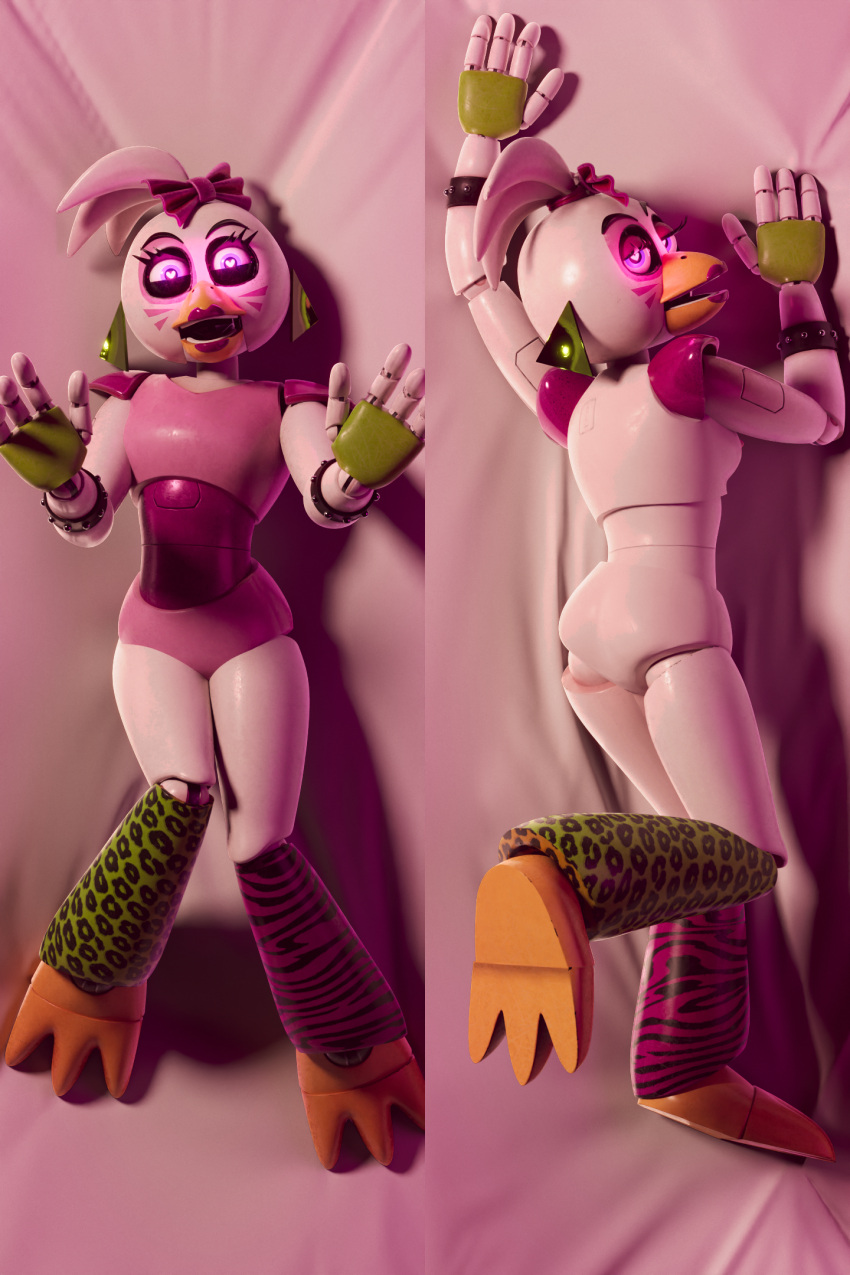 &lt;3 &lt;3_eyes 2:3 accessory anthro ashleyorange avian bird body_pillow body_pillow_design bodypillow chicken clothed clothed/nude clothing ear_piercing ear_ring eyeshadow feathers female fingerless_gloves five_nights_at_freddy's five_nights_at_freddy's:_security_breach galliform gallus_(genus) glamrock_chica_(fnaf) gloves hair_accessory hair_bow hair_ribbon handwear hi_res humanoid leg_warmers legwear lipstick machine makeup nude on_model orange_feet phasianid piercing pillow ribbons robot robot_humanoid scottgames shoulder_pads solo studded_bracelet video_games white_body white_feathers
