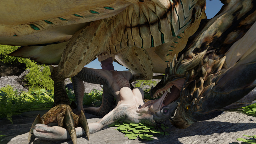 3d_(artwork) abdominal_bulge absurd_res anthro big_penis blender_(software) blender_cycles bulge capcom digital_media_(artwork) dominant dominant_feral dominant_male dragon duo fellatio female feral feral_on_top flying_wyvern genitals hi_res integlol larger_feral larger_male legiana lying male male/female monster_hunter on_back open_mouth oral penetration penile penis pinned_arms pinned_to_floor pinned_to_ground pussy rendered sex size_difference smaller_anthro smaller_female spread_legs spreading sucking sucking_tongue tongue vaginal vaginal_penetration video_games wyvern
