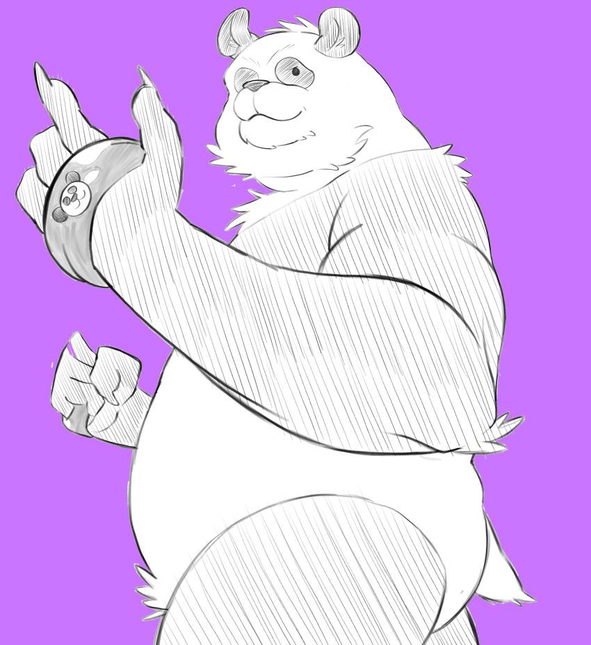 2022 absurd_res anthro belly biped giant_panda hi_res humanoid_hands jujutsu_kaisen kamui_shirow kemono mammal overweight panda_(jujutsu_kaisen) purple_background simple_background solo ursid