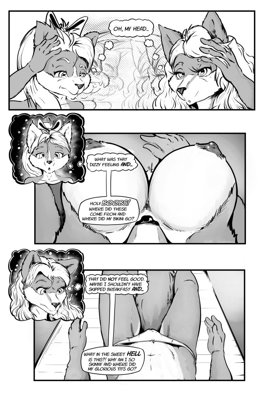 absurd_res anthro big_breasts breasts canid canine clothing comic daughter english_text female hair hi_res mammal mdgusty mother mother_and_child mother_and_daughter nipples panties parent parent_and_child text underwear