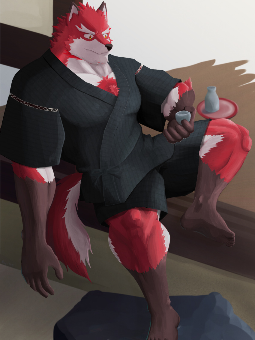 3:4 absurd_res alcohol anthro beverage canid canine canis diederich_olsen_(knights_college) fur hi_res io_ths knights_college male mammal muscular red_body red_fur solo video_games wolf