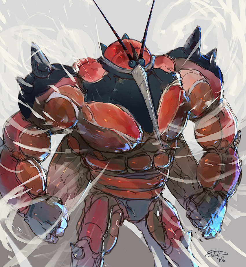 ambiguous_gender antennae_(anatomy) black_markings buzzwole colored hi_res humanoid markings muscular nintendo pok&eacute;mon pok&eacute;mon_(species) red_body shaded simple_background solo spikes sukep ultra_beast video_games