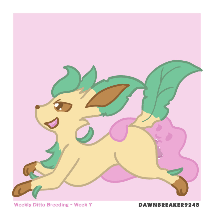 1:1 ambiguous_gender dawnthemetamon ditto_(pok&eacute;mon) duo eeveelution elemental_creature english_text female female/ambiguous feral flora_fauna goo_creature hi_res leafeon nintendo plant pok&eacute;mon pok&eacute;mon_(species) text video_games