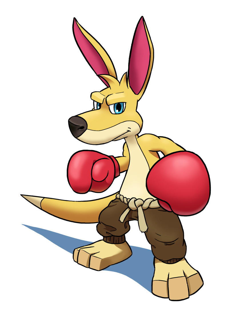 alpha_channel anthro barefoot black_nose blue_eyes bottomwear boxing_gloves brown_body clothing digital_media_(artwork) feet handwear hi_res kangaroo kao_(kao_the_kangaroo) kao_the_kangaroo looking_at_viewer macropod male mammal marsupial matiz1994 red_boxing_gloves red_clothing red_handwear shorts simple_background solo transparent_background