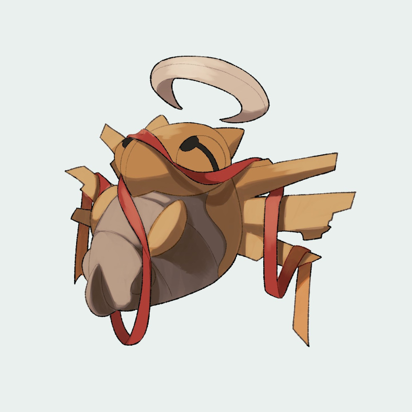 black_eyes bug focus_sash halo highres looking_up no_humans pokemon pokemon_(creature) sash shedinja simple_background solo v_(govvvvw)