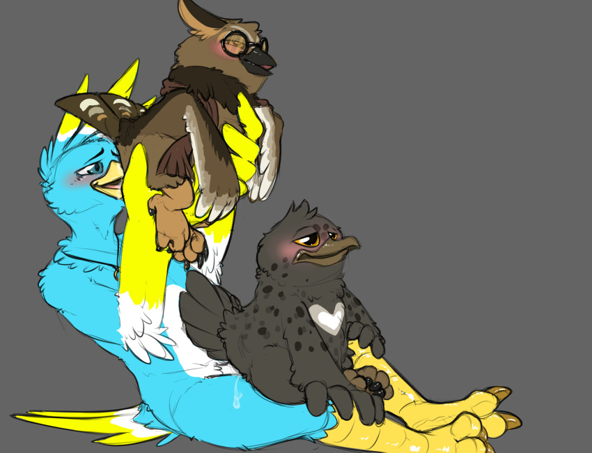 ambiguous_gender anthro anthro_on_feral avian beak benji_(artist) bestiality bird bodily_fluids bubo_(genus) cloacal cloacal_penetration cloacalingus feathers female_(lore) feral frogmouth gazza genital_fluids genitals great_horned_owl group group_sex male male/ambiguous male_(lore) male_penetrating oral owl penetration penis riding sex taylor_vee threesome trio true_owl twiglet