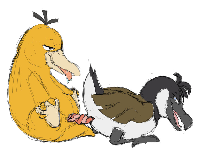 anatid anatomically_correct anatomically_correct_genitalia animal_genitalia anseriform avian bird cloaca cloacal cloacal_penetration cloacal_penis duck duo farfetch'd feral genitals male male/male mutual_penetration nintendo penetration pok&eacute;mon pok&eacute;mon_(species) psyduck ripparu tongue tongue_out video_games