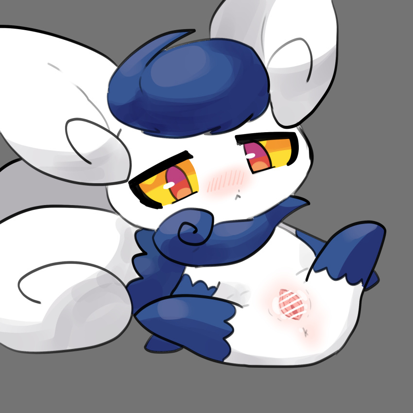 blush censored eromorudo female genitals hi_res looking_at_viewer meowstic nintendo pok&eacute;mon pok&eacute;mon_(species) pussy simple_background solo spread_pussy spreading video_games white_background white_body