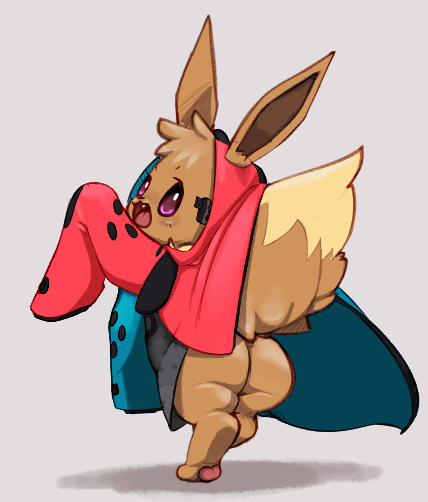 absurd_res ambiguous_gender bottomless brown_body brown_fur bunihud butt clothed clothing eevee feral fur hi_res hoodie looking_back nintendo nintendo_switch open_mouth pok&eacute;mon pok&eacute;mon_(species) solo standing topwear video_games wide_hips