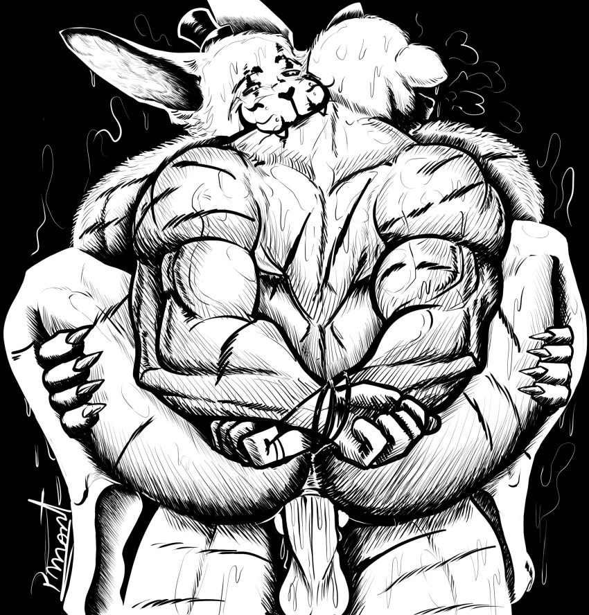 anthro bite bodily_fluids duo five_nights_at_freddy's five_nights_at_freddy's_4 gentials hi_res lagomorph leporid male male/male mammal muscular muscular_anthro muscular_male neck_bite nightmare_bonnie_(fnaf) nightmare_freddy_(fnaf) pinumontbalou rabbit scottgames sex sweat ursid video_games