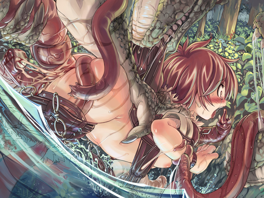 bestiality blood blush breasts brown_hair cum highres medium_breasts monster ragnarok_online rape rogue_(ragnarok_online) screaming solo tears tentacle_sex tentacles vaginal water xration