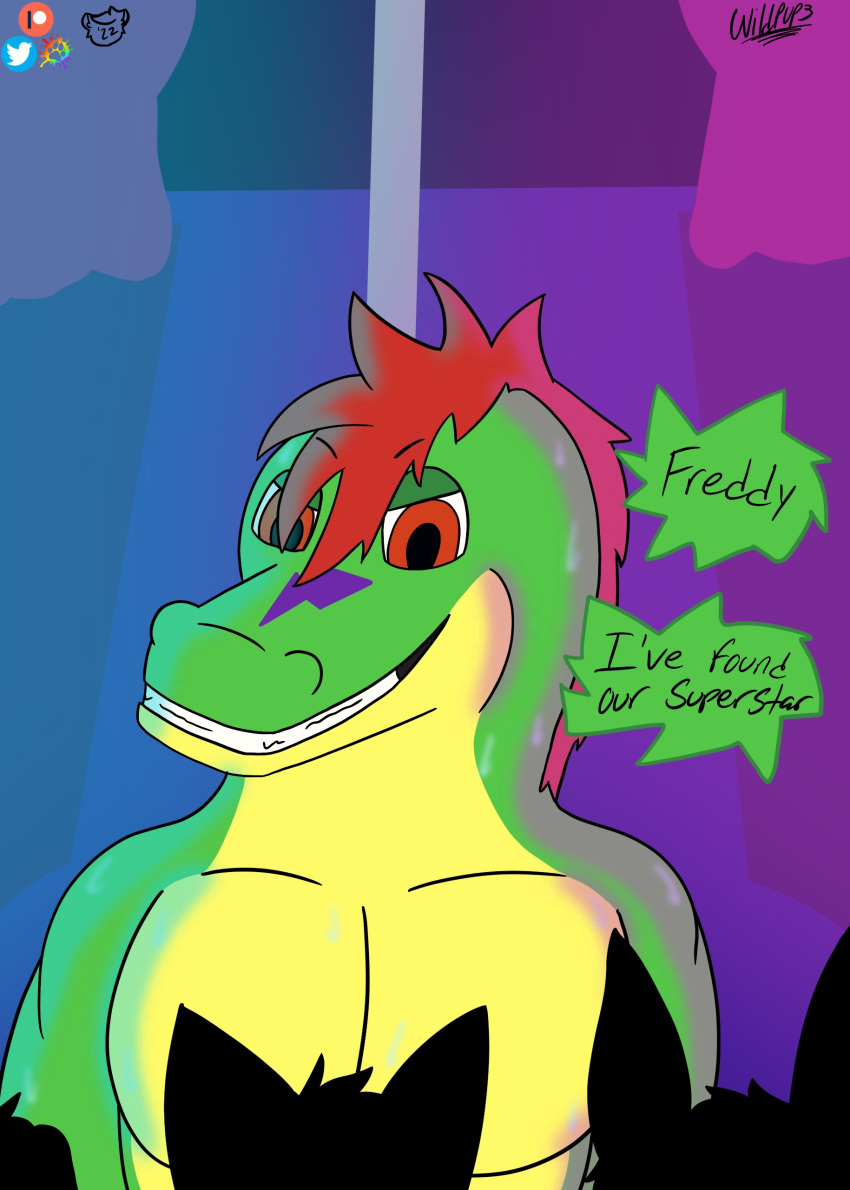 absurd_res alligator alligatorid being_watched bodily_fluids crocodilian crowd five_nights_at_freddy's five_nights_at_freddy's:_security_breach group hi_res looking_at_another male montgomery_gator_(fnaf) mostly_nude pole reptile scalie scottgames simple_background solo solo_focus stripper_pole sweat video_games wildpupper