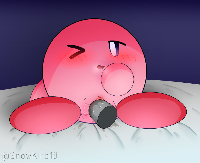 absurd_res blush female genitals hi_res kirb kirby kirby_(series) looking_at_viewer nintendo one_eye_closed open_mouth penetration pink_body pussy solo vaginal vaginal_penetration video_games waddling_head