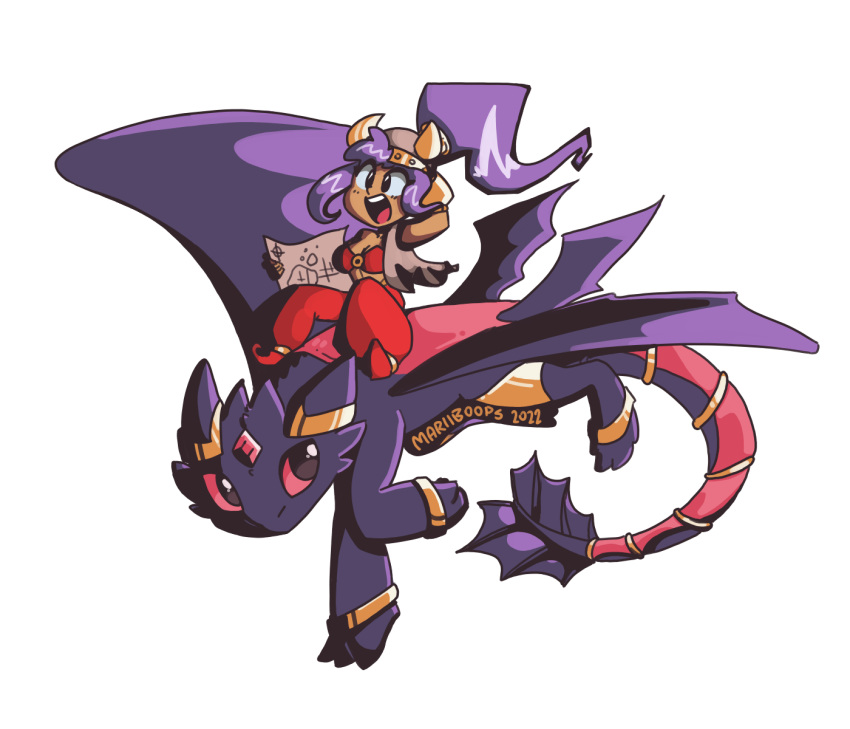 2022 armor breasts clothing crossover dragon dreamworks duo female footwear hair headgear helmet hi_res how_to_train_your_dragon human long_hair mammal map mariiboops open_mouth open_smile ponytail purple_hair scalie shantae shantae_(series) signature smile toothless video_games wayforward wings