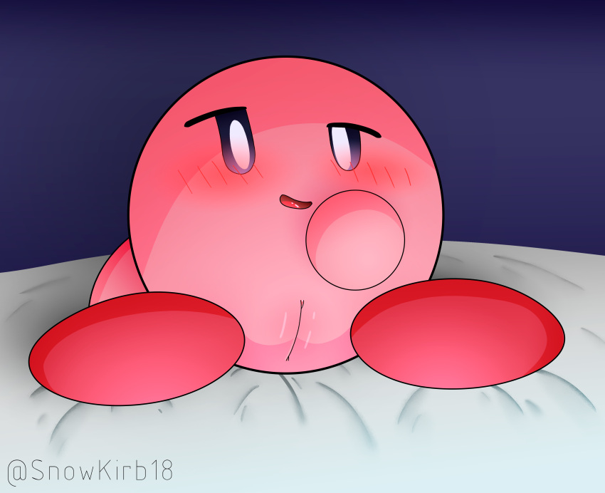 absurd_res bedroom_eyes blush female genitals hi_res kirb kirby kirby_(series) looking_at_viewer narrowed_eyes nintendo open_mouth pink_body pussy seductive solo video_games waddling_head