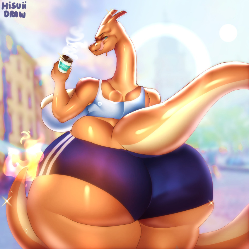 1:1 anthro big_butt butt charizard clothed clothing coelhinha_artes female hi_res huge_butt licking licking_lips licking_own_lips looking_at_viewer looking_back looking_back_at_viewer nintendo pok&eacute;mon pok&eacute;mon_(species) self_lick solo thick_thighs tongue tongue_out video_games